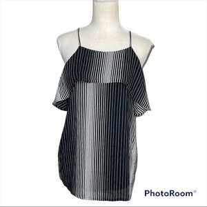 NWT- Ann Taylor Tricot Striped Ruffle Tank Top Blouse